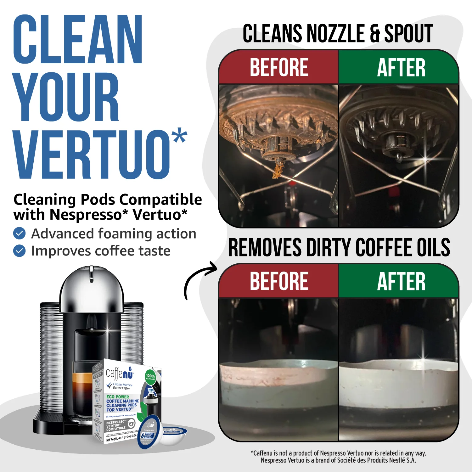 Caffenu Coffee Machine Cleaning Pods - Nespresso Vertuo compatible - Image 2