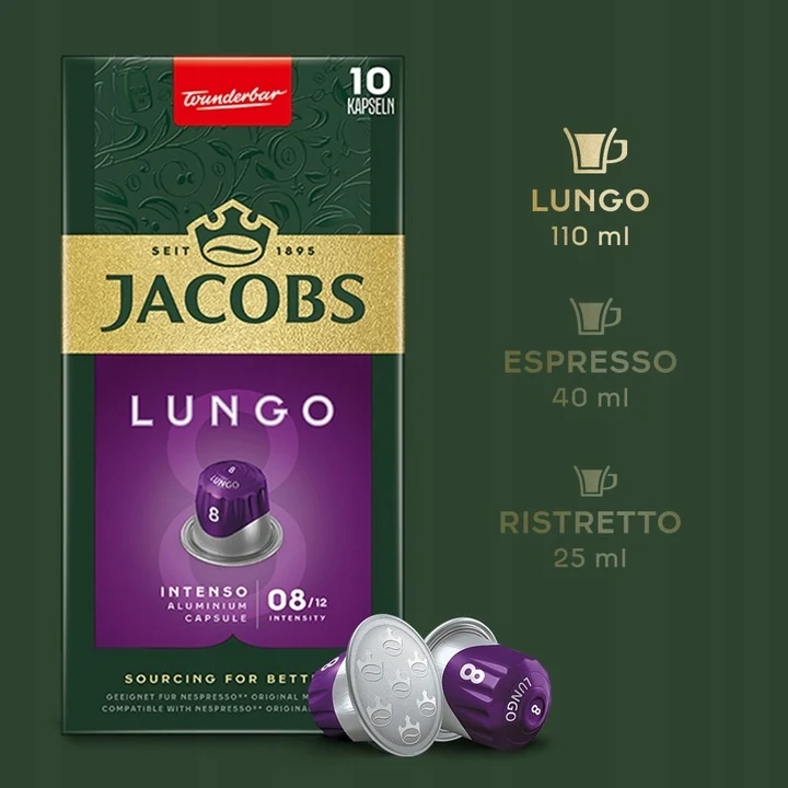 Jacobs Lungo 8 Intenso - 10 Aluminium Nespresso compatible coffee capsules - Image 3