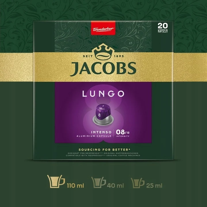 Jacobs Lungo 8 Intenso - 20 Aluminium Nespresso compatible coffee capsules - Image 4