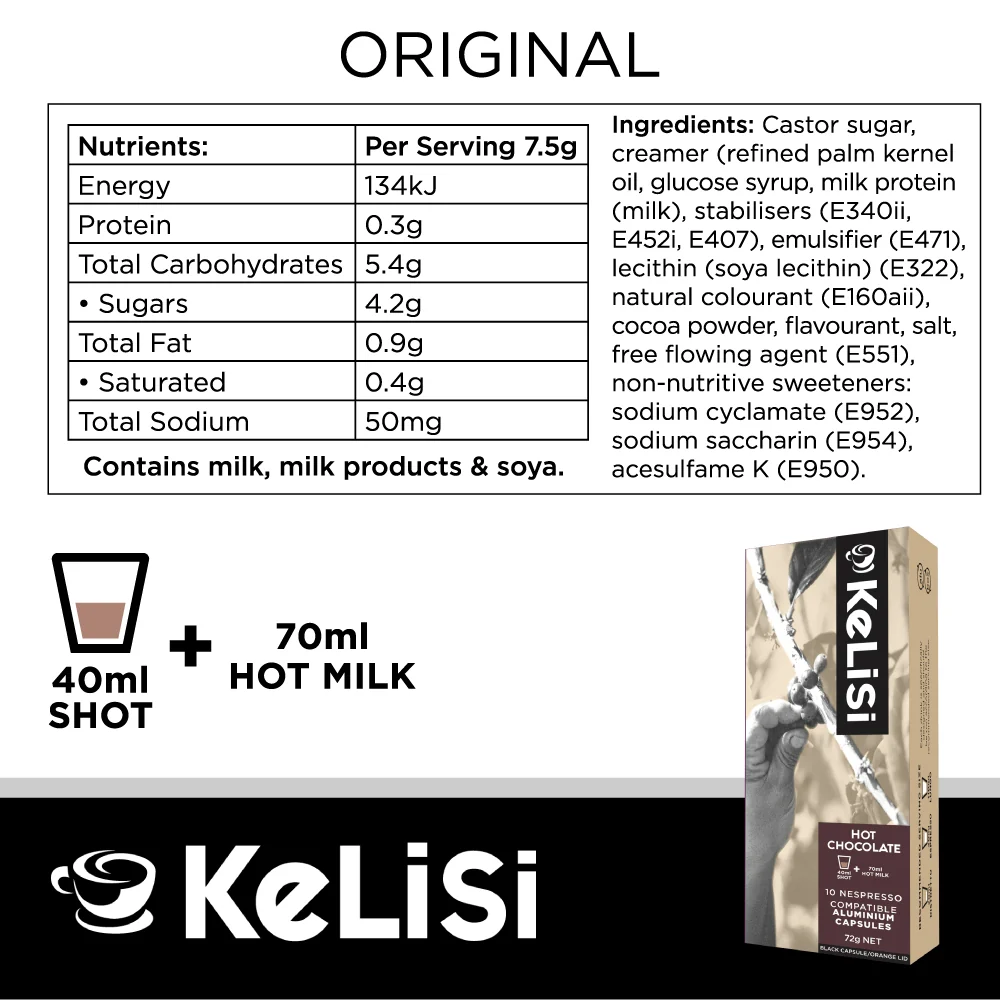 Kelisi Hot Chocolate - 10 Aluminium Nespresso compatible capsules - Image 4