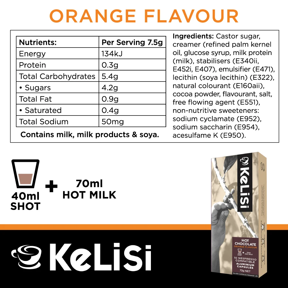 Kelisi Orange Hot Chocolate - 10 Aluminium Nespresso compatible capsules - Image 4