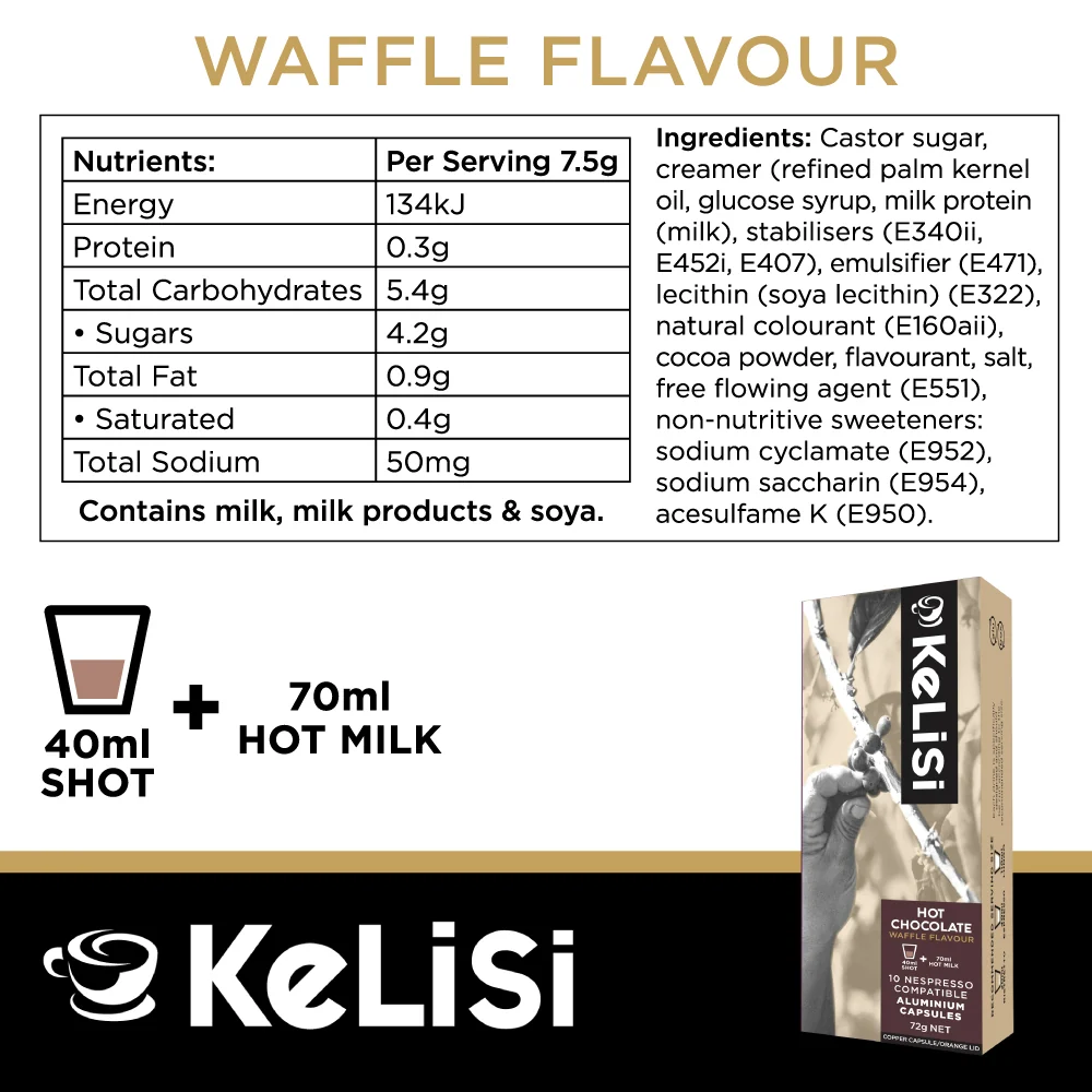 Kelisi Waffle Hot Chocolate - 10 Aluminium Nespresso compatible capsules - Image 4