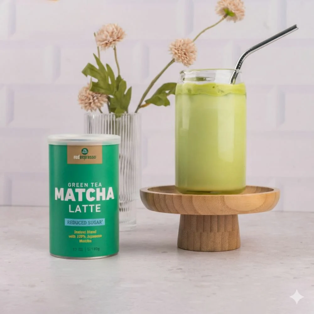 red espresso - Instant Green Tea Matcha Reduced Sugar Latte 150g Tin - Image 2
