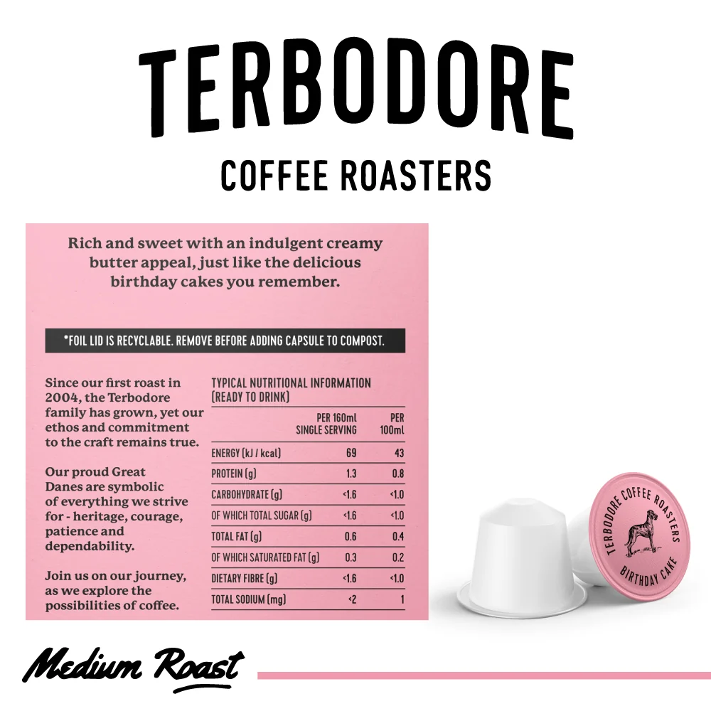 Terbodore Birthday Cake - 10 Compostable Nespresso Compatible Coffee Capsules - Image 2