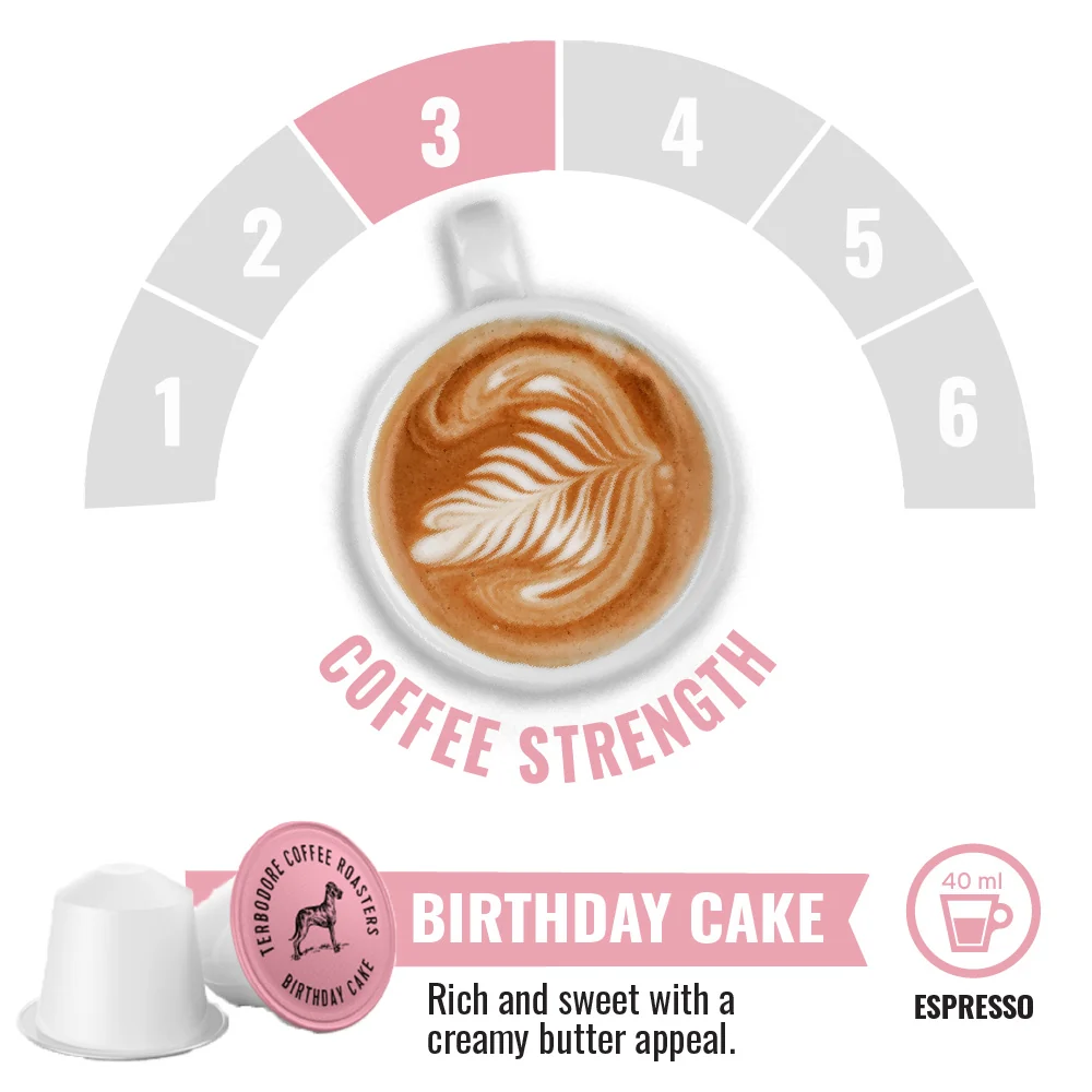 Terbodore Birthday Cake - 10 Compostable Nespresso Compatible Coffee Capsules - Image 3
