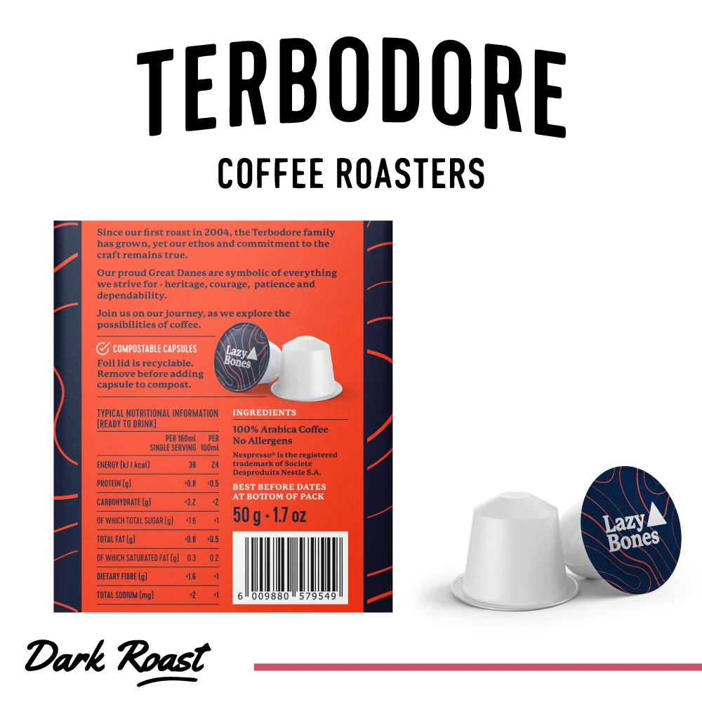 Terbodore Lazy Bones – 10 Compostable Nespresso compatible coffee capsules - Image 2