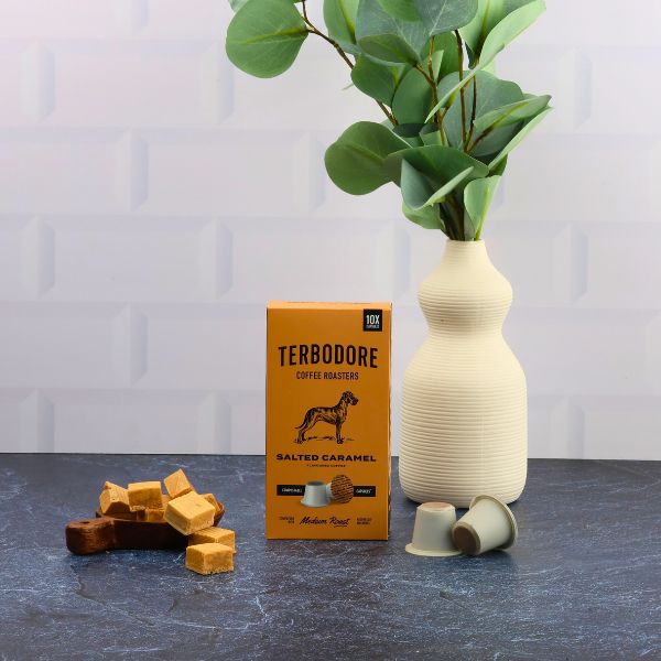 Terbodore Salted Caramel - 10 Compostable Nespresso Compatible Coffee Capsules - Image 4